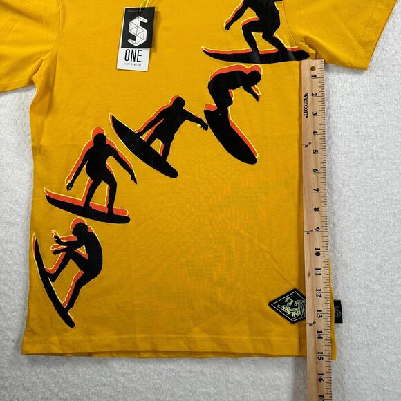S1 Someone Kids 12 Year Old Ochre/Yellow Graphic Surfer Boy The Wave Tee Shirt - Picture 9 of 10